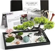 Thaibear Zen Garden Kit for Desk Decor - Premium Beautiful Japanese Mini Sand Box Set Home, Office with Black Wooden Tray, White Sand, Tools, Sandball Desktop Meditation, Accessories, 12*8in