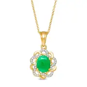 Oval Emerald and White Topaz Twist Frame Drop Pendant in Sterling Silver with 14K Gold Plate
