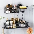 Shower Caddy Suction Cup, 2 Pack Suction Shower Shelf with Hooks & Soap Holder,