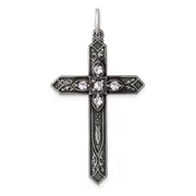 Sterling Silver Antiqued June Glass Birthstone Cross Pendant