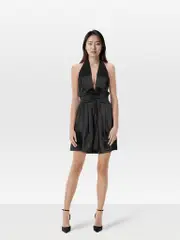 Black Halterneck Pleated Dress