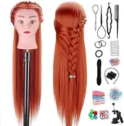 TopDirect Mannequin Head with Hair, 29.5 Red Hair Mannequin Manikin Head Hair Practice Cosmetology Hair Doll Head Styling Hairdressing Training Braiding Heads with Clamp Holder and Tools