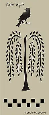 Joanie Stencil Willow Tree Crow Checks Door Panel Cabinet Furniture Prim Signs