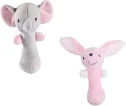 ERINGOGO Infants Plush Set Baby Squeaker Stick Toys Elephant Bunny Hand Grip for Toddlers for Development Playrooms