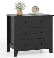 Giantex Dresser with 3 Drawers, Wooden Chest of Drawers Round Metal Knobs, Modern Accent Dresser for Bedroom, Living Room, Hallway, Entryway, Easy Assembly, 72 x 45 x 66cm, Black