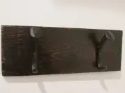 Rustic Reclaimed Wood 16 inch Coat / Towel Rack with 2 Railroad Spike Hooks