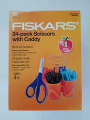 New Fiskars 24 pack Kids Scissors with Caddy-Blunt tip Ages 4+ School Supplies