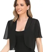 [BOCOSO] Women's Shrug Chiffon Short Sleeve Tie Front Bolero Cardigan, Outerwear Open Front Shirt Tops, Summer Chiffon Blouse