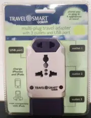 TravelSmart Conair Multi-plug Travel Adapter w/3 Outlets & USB Port - NEW