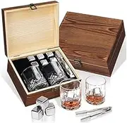 Sherum Sculpture Set, SheremArt Sculpture Set, with 2 Whiskey Glasses and 6 Stainless Steel Ice Rocks with Wooden Gift Box, Old Fashioned 200ml Whiskey Glasses, Gifts for Dad Husband (Stainless)