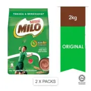 2x PACKS NESTLE MILO Activ-Go Chocolate Malt Powder (2kg) Chocolate Cocoa