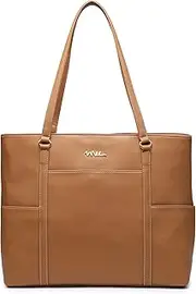 [NNEE] Classic Laptop Leather Tote Bag for 15 15.6 inch Notebook Computers Travel Carrying Bag with Smart Trolley Strap Design