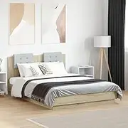 Bed Frame with LED Without Mattress Sonoma Oak 135x190 cm,Beds & Bed Frames-3210047