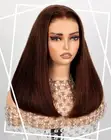 4# Chocolate Brown Human Hair Lace Front Wigs 200 Density Straight Lace Front...