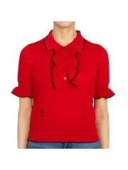 Orig.$1900 DIOR Short-Sleeved Blouse Ruffled Knit Pullover Red SZ 38, US 6 NWT !