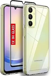 for Samsung A25 5G Case, Samsung Galaxy A25 5G Case, with [Tempered Glass Screen Protector][Built-in 4 Airbags][Not-Yellowing]Military-Grade Shockproof Protective Case for Galaxy A25 5G, Crystal Clear