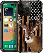 TnXee Compatible with Case for iPhone 14 Pro Max, American Woodgrain Whitetail Deer Flag Pattern Design iPhone 14 Pro Max Cases for Men Women, Shockproof Anti-Scratch Case for Apple