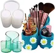Resin Molds Silicone Storage Box Mold, Unique Makeup Organizer Trinket Container Epoxy Mold with 3 Slots, Pen Brush Holder Mould, Resin Clay Craft Making Home Ornament