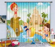 Cartoon Sand Castle 3D Curtain Blockout Photo Printing Curtains Drape Fabric