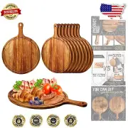 Elegant Round Cutting Boards Set – 10 Durable Acacia Wood Boards with Handles