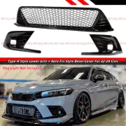 For 22-24 Civic Gloss Blk Type-R Style Front Lower Grill + Fog Light Bezel Cover