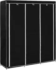 Black Fabric Portable Wardrobe with Compartments and Rods, 150x45x175 cm, Space-Saving Closet Organizer for Bedroom Storage with Durable Non-Woven Material