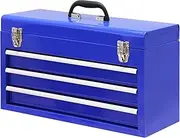 [BIG RED] 3 Drawer 20" Metal Tool Box Portable Steel Tool Chest with Ball-Bearing Slides and 2 Metal Latches Closure for Garage,Home or Workbench,Blue,ANTBD133-XU