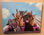 Funny Dogs Riding Roller Coaster Canvas Picture, Amusement Park, 20 L" x 16 W