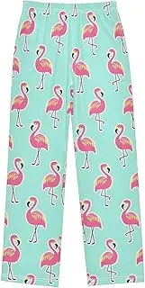 [ZZXXB] Pink Flamingo Pattern Boys Long Pants Soft Trousers Elastic Waist Kids Lounge Bottoms with Pockets S-XL