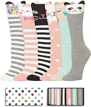 TRENSOM Funny Animal Gifts for Girls - Cute Knee Socks Cat Fox Bear Panda Chicken Gifts for Kids 7-9 Years