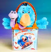 New Puppetoes Blue Bird Burt Hand and Wiggles Worm Finger Puppet and Book Set