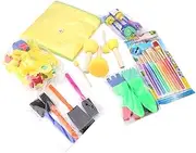28PCS Painting Sponge Brush Sponge Roller Mold DIY Educational Toy Kit for Child Kids to Release Imagination and Creativity with Plastic Handle and Sponge Brush Head