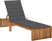 Sun Lounger with Cushion Solid Acacia Wood,Sun Loungers-3064149