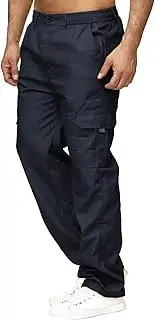 [Generic] Summer Men's Hiking Cargo Pants Elastic Waist Button Loose Fit Lightweight Casual Work Outdoor Trousers Multi Pockets
