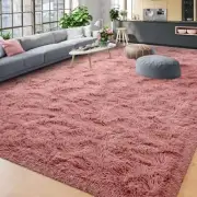 Area Rugs for Living Room, Ultra Soft Fluffy Bedroom Rug, 9x12 Feet Dirt Pink