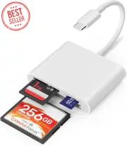 USB-C SD Card Reader 3-Slot for CF/SD/TF iPhone 15 MacBook iPad Android