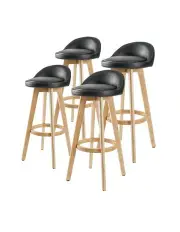 [La Bella] 4 Set Wooden Bar Stool Leila Dining Chairs 72cm in Black