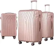 [Wanderlite] Luggage Set 3pcs Pink Suitcase Hand Luggages Travel Hard Case Hardside Shell, Lightweight Trolley Carry On Bag Rolling, Small Medium and Large TSA Lock