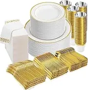 EDINNO Crockery Set, 175 Piece Crockery Set for 25 People with Knives, Spoons, Forks, Cups, Paper Towels, Salad Plates and Serving Trays Party Set for Multiple People Potlucks, Birthday Parties