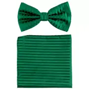 New formal Men's poly pre-tied bow tie_hankie tone on tone stripes emerald green