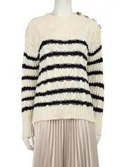 Ecru Merino Wool Chunky Knit Stripe Jumper