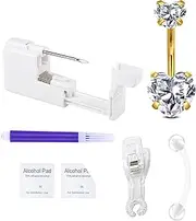 QWALIT Titanium Belly Button Piercing Kit Gold Belly Button Piercing Kits Self Belly Piercings Gun with Surgical Steel Implant Grade Titanium Belly Rings at Home Hypoallergenic Navel Ring Heart, Metal