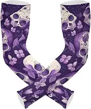 [Yoogain] UV Protection Arm Compression Sleeve Purple Mysterious Flower Skull Sleeves Youth Outdoor Sports & Outdoor Working Strong Air Permeability cubre brazos, Purple Mysterious Flower Skull
