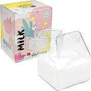 Glass Milk Carton Creamer Pitcher Cute Clear Kawaii Milk Carton Cup Mini Creamer Pitcher Container 12 Oz, 1Pcs