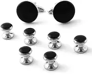 [TOMVAES] 8 Pcs Men's Cufflinks with Packaging Box, Tuxedo Shirt Cufflinks, Portable Black Cufflinks, Copper Cufflinks Suitable for Business Wedding Formal Suit