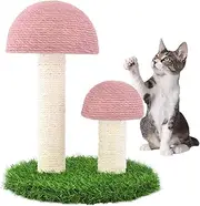 Cat Scratching Post, Mushroom Claw Scratching Board Tall Cat Scratcher Featuring with Natural Sisal Scratching Poles and Interactive Toy Ball for Kittens and Small Cats (Pink)