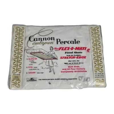 Vintage NOS Cannon Combspun Percale Flex-O-Matic Double Fitted Sheet White