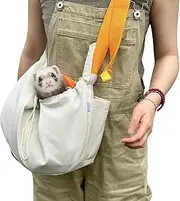 Ferret Sling Carrier - Pet Carrying Bag with Adjustable Strap Hands Free Shoulder Bag Crossbody Travel Slings Soft Small Animal Bonding Pouch Front Backpack for Ferret Rabbit Puppy Kitten (Beige)