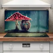 Kitchen Cooker Splashback Toughened Glass 100x50 Abstract Bird Mushroom Decor