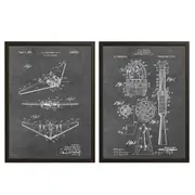 [Namly Design] Patent Drawing Poster - Rocket and Aircraft Set of 2